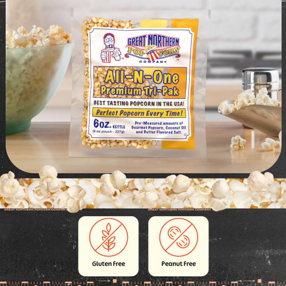 Great Northern Popcorn butter-packets for rich, ready-to-serve flavor.