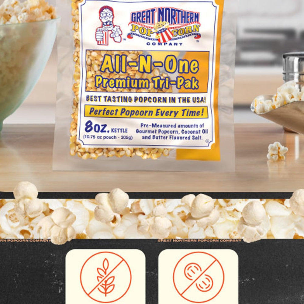 Great Northern Popcorn 8-ounce kettle packs for easy popping.