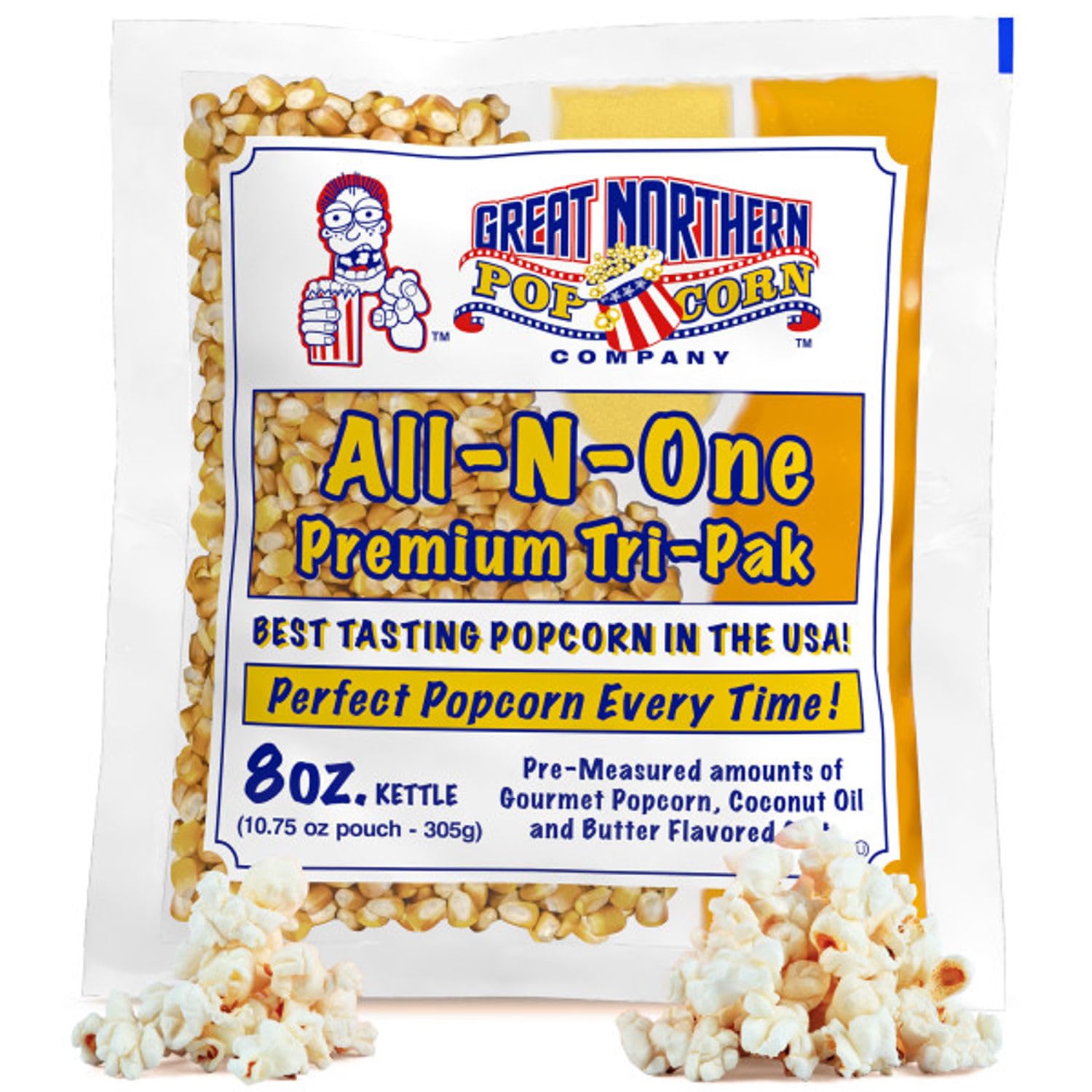 Great Northern Popcorn movie theater packs with kernels for quick, consistent popping.