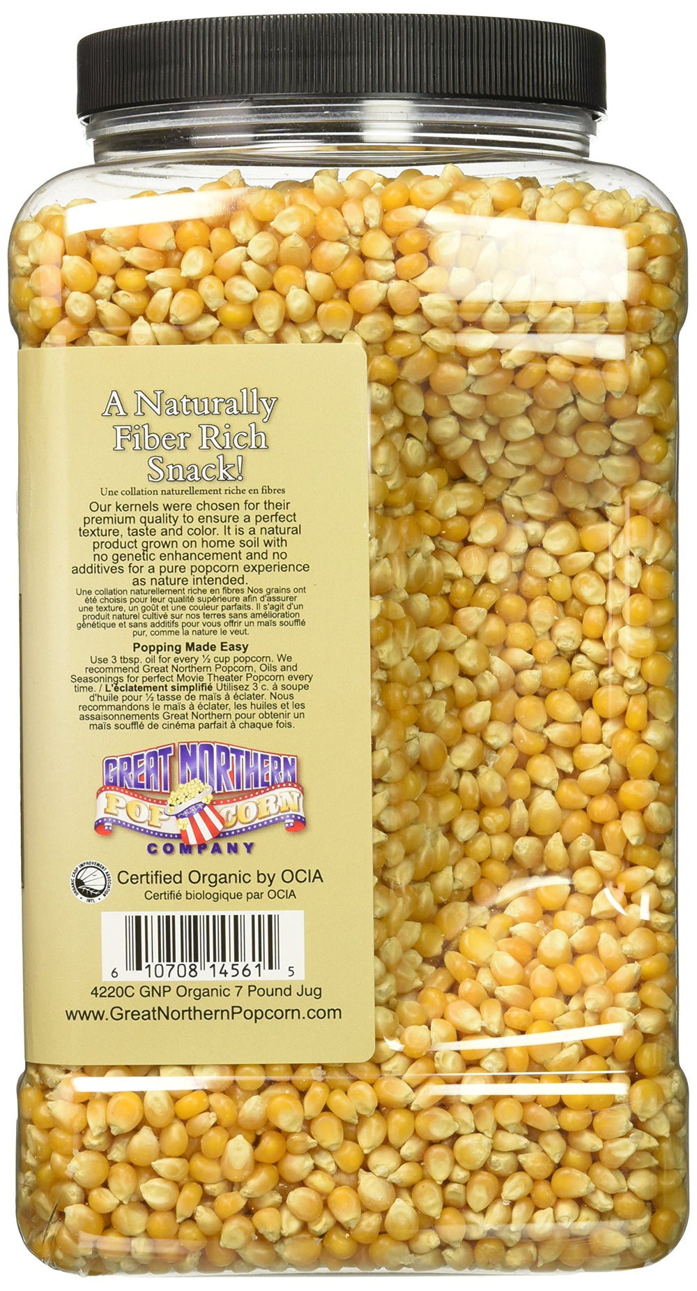 Great Northern Popcorn organic kernels suitable for microwave popping for quick snacks