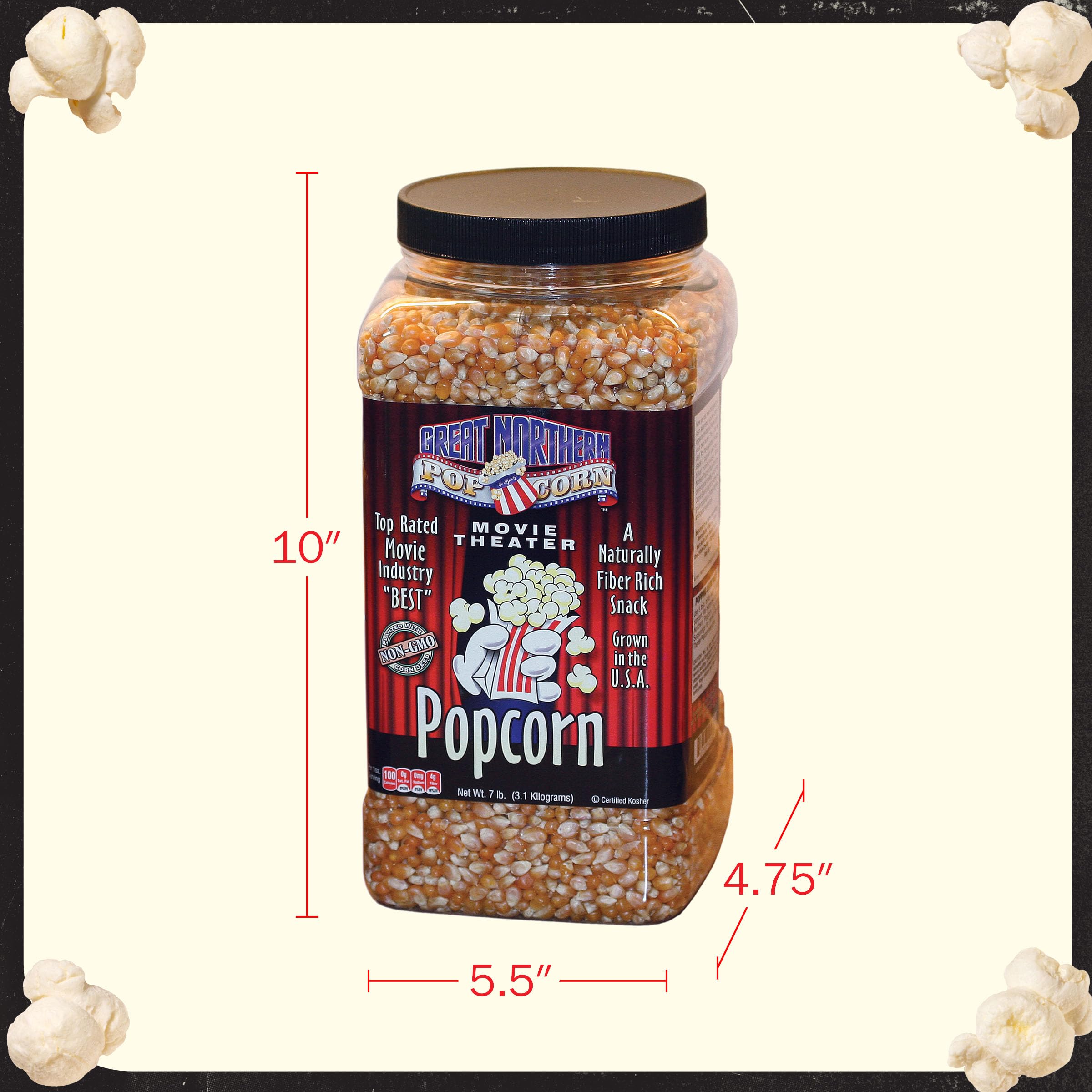 Resealable lid on the jug keeps kernels fresh between uses