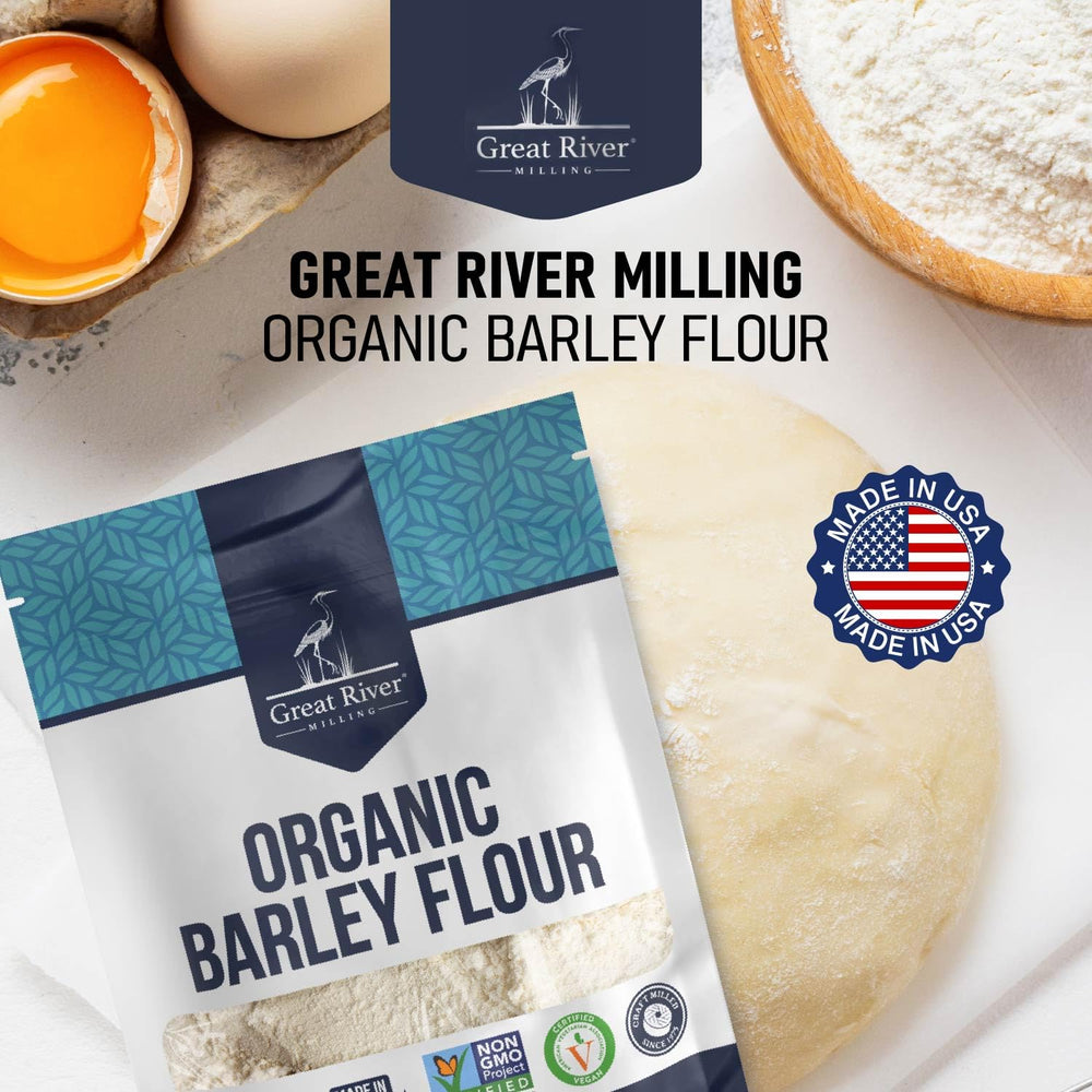 Great River Milling Organic Barley Flour kitchen setup for wholesome baking