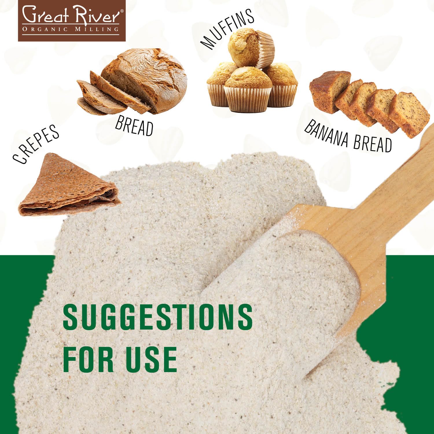 Great River Milling buckwheat flour with organic non GMO kosher certs.