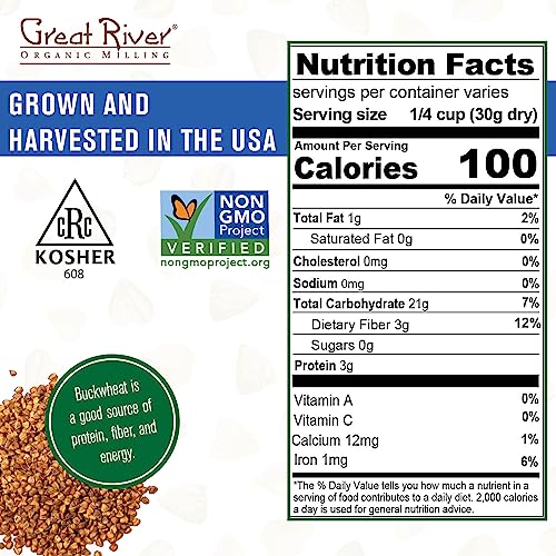 Great River Milling buckwheat flour texture close up reveals earthy grain.