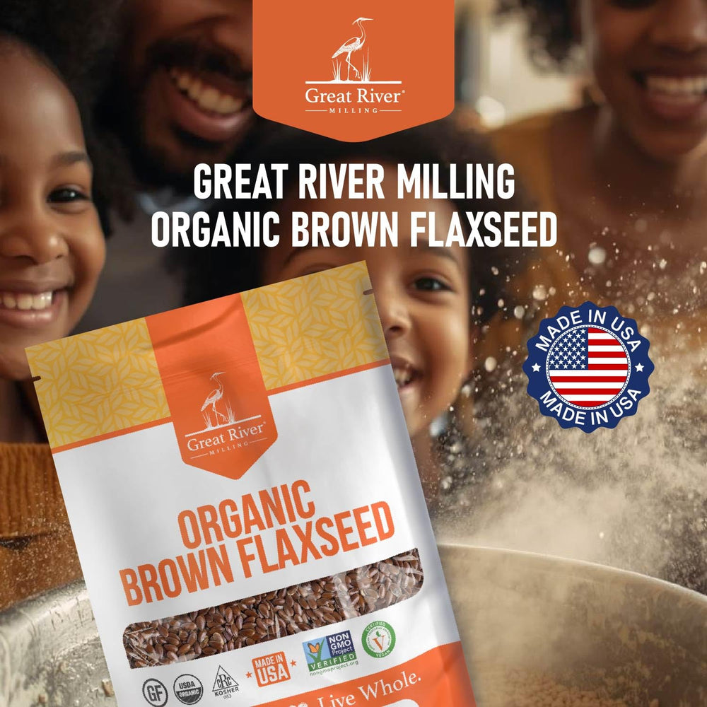 Great River Milling flaxseed in a grinder, ready to mill fresh.
