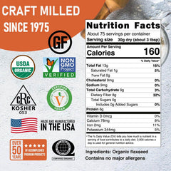 Great River Milling ground flaxseed for smoothies and baking, rich in omega-3s.