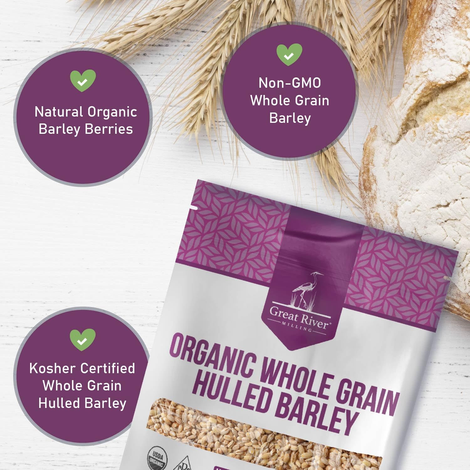 Great River Milling hulled barley grains in a grinder, hinting at home milling into flour.