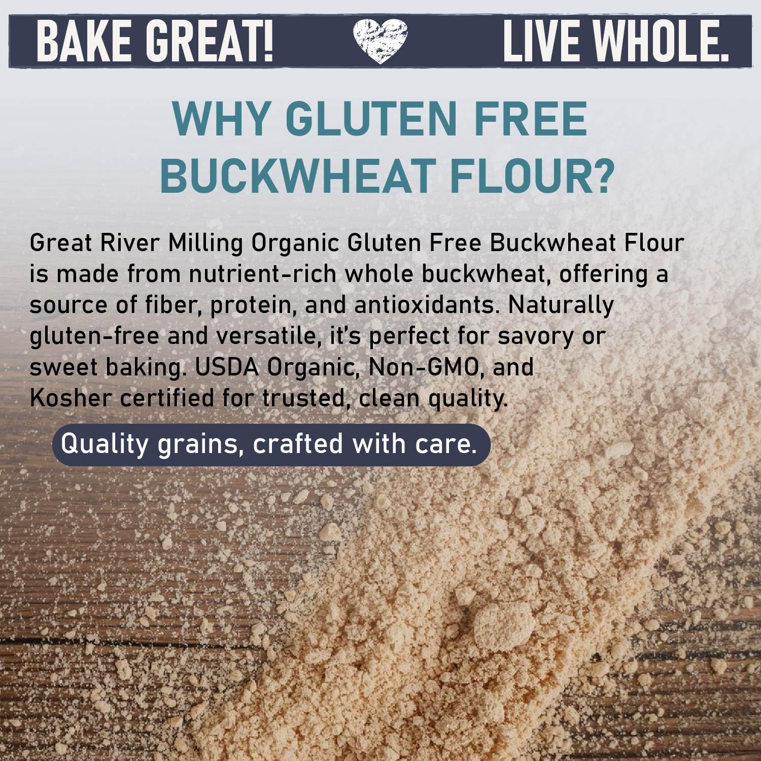 Great River Milling organic buckwheat flour in a bowl with batter for crepes.