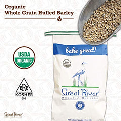 Great River Milling hulled barley bulk bag ready for breads, stews, and healthy meals