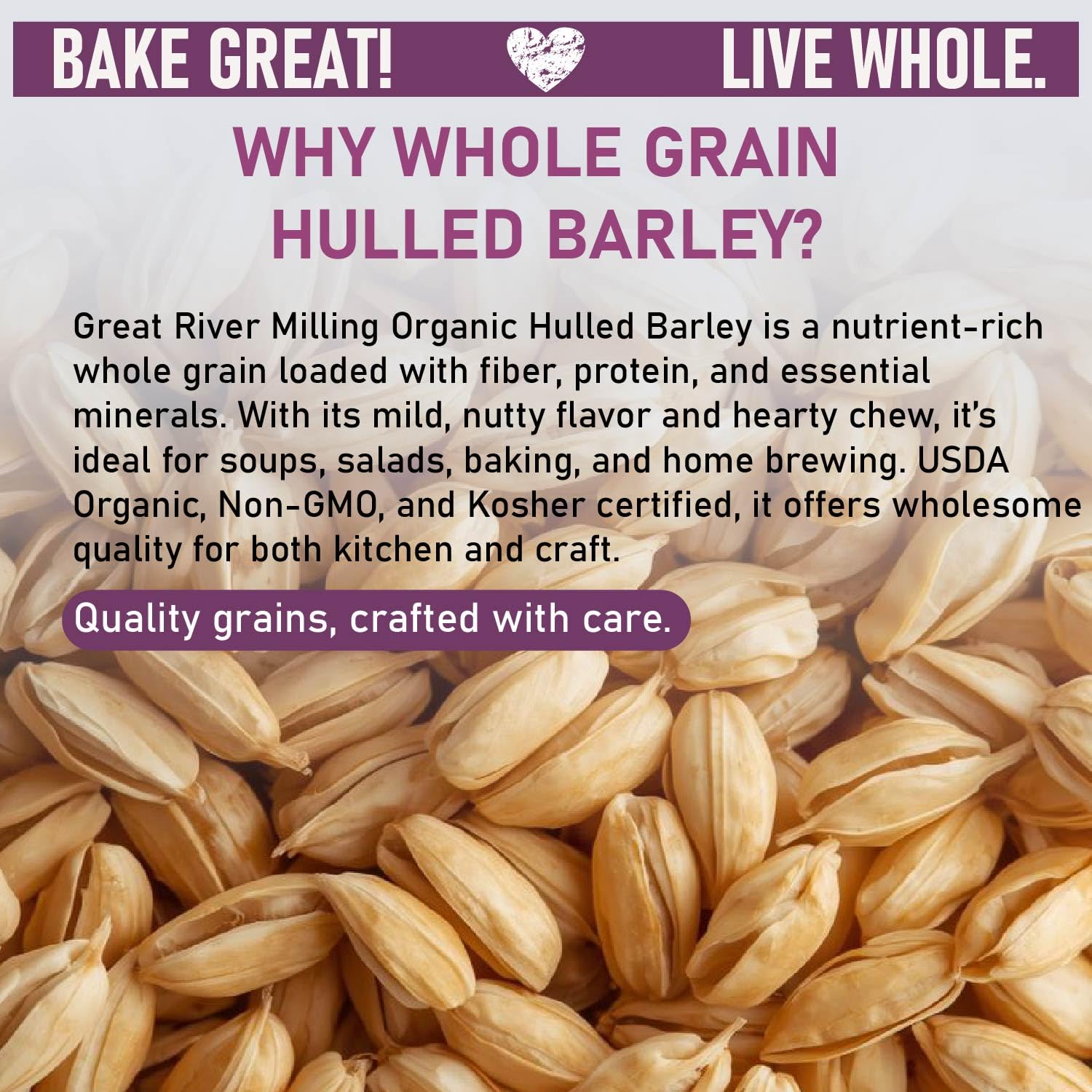 Great River Milling Organic Hulled Barley in a pot, ready for simmering stews and grains.