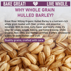 Great River Milling Organic Hulled Barley in a pot, ready for simmering stews and grains.