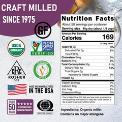 Great River Milling organic hulled millet cooking pot, quick gluten-free meal.