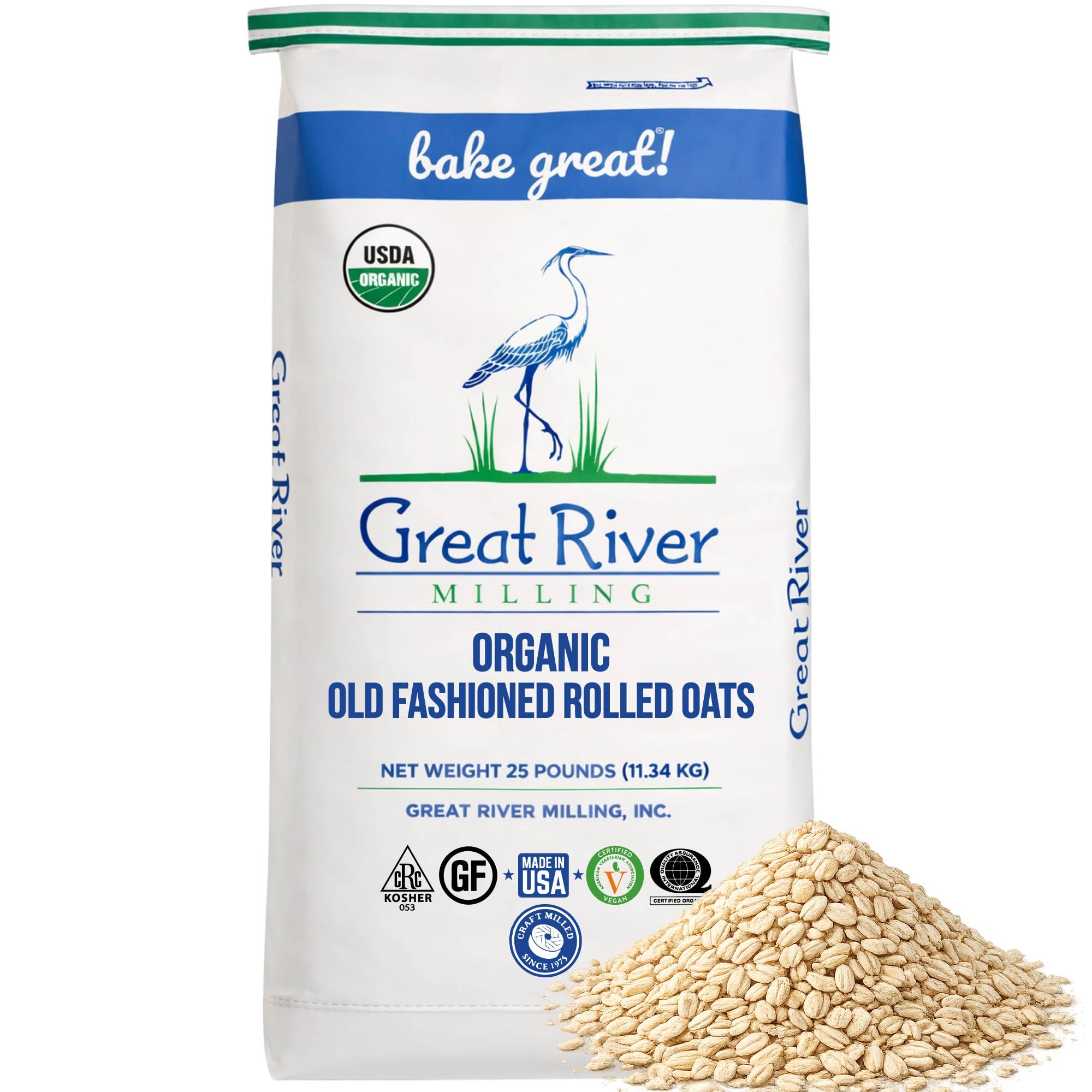 Great River Milling Organic Old Fashioned Rolled Oats pack, ideal for hearty breakfasts and baking.