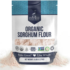 Great River Milling Organic Sorghum Flour bag 5lb showcases gluten free, fiber rich baking.