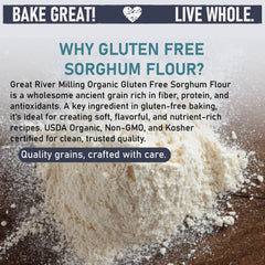 Great River Milling Organic Sorghum Flour mixing bowl demonstrates smooth batter and light texture.