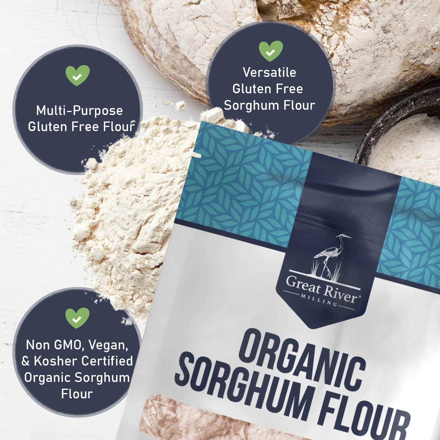 Great River Milling Organic Sorghum Flour pancake batter image shows easy gluten free options.