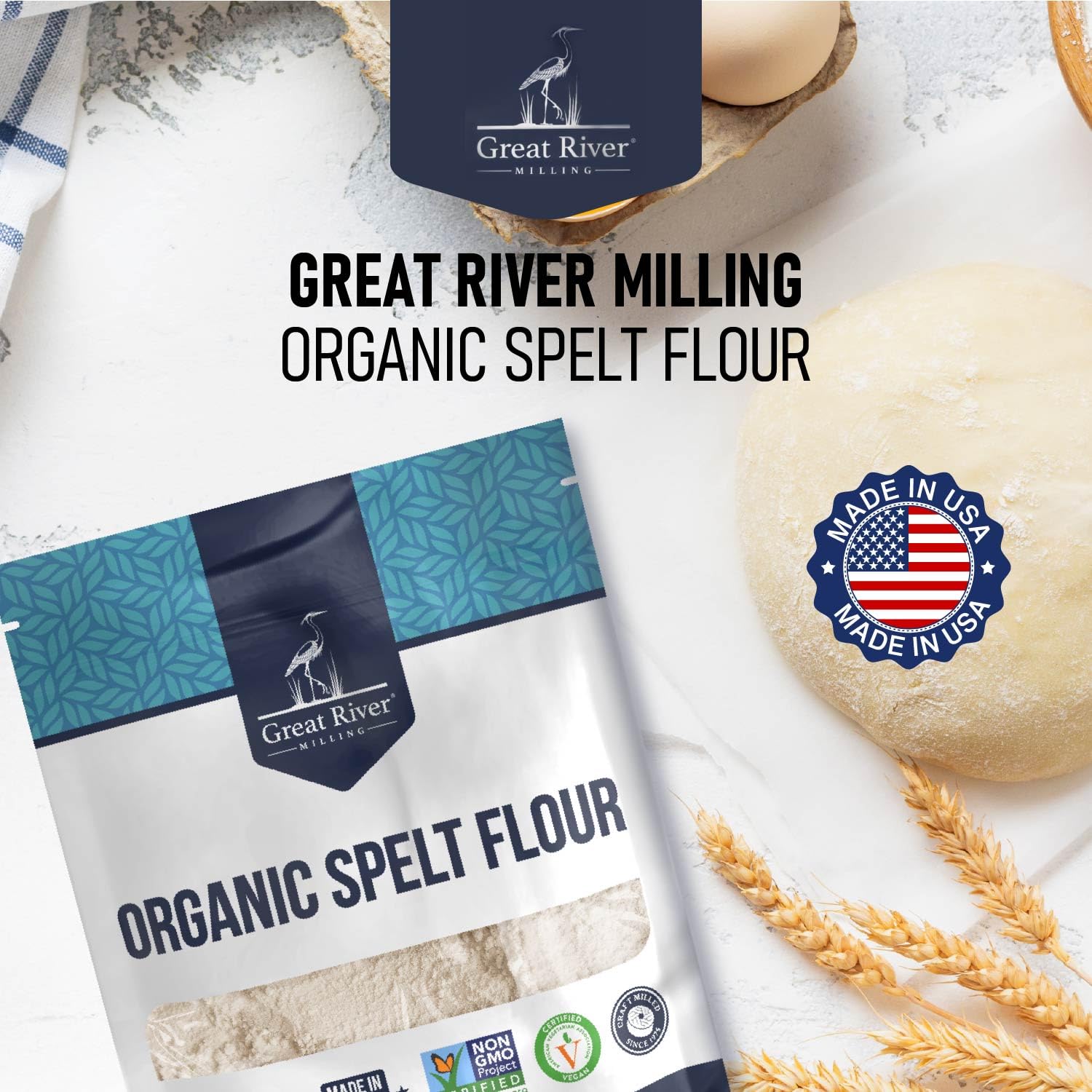 Great River Milling Organic Spelt Flour packaging demonstrates quality and care