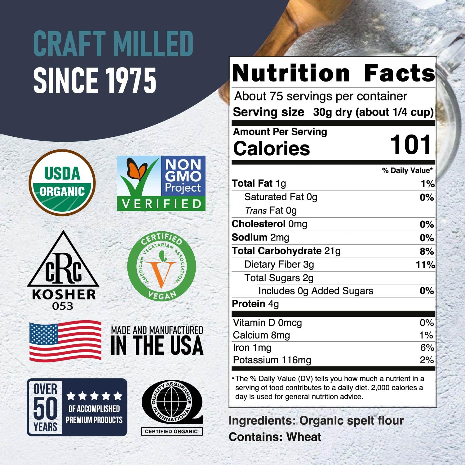 Great River Milling Organic Spelt Flour being poured for pancake batter