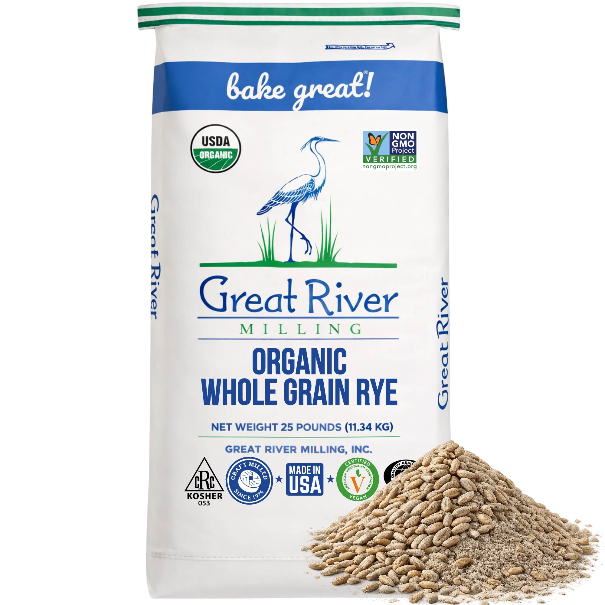 Great River Milling rye berries bulk bag for baking, sourdough, and hearty meals.