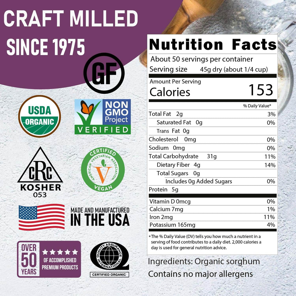 Great River Milling sorghum grains close-up, highlighting protein-rich, gluten-free pantry staple.