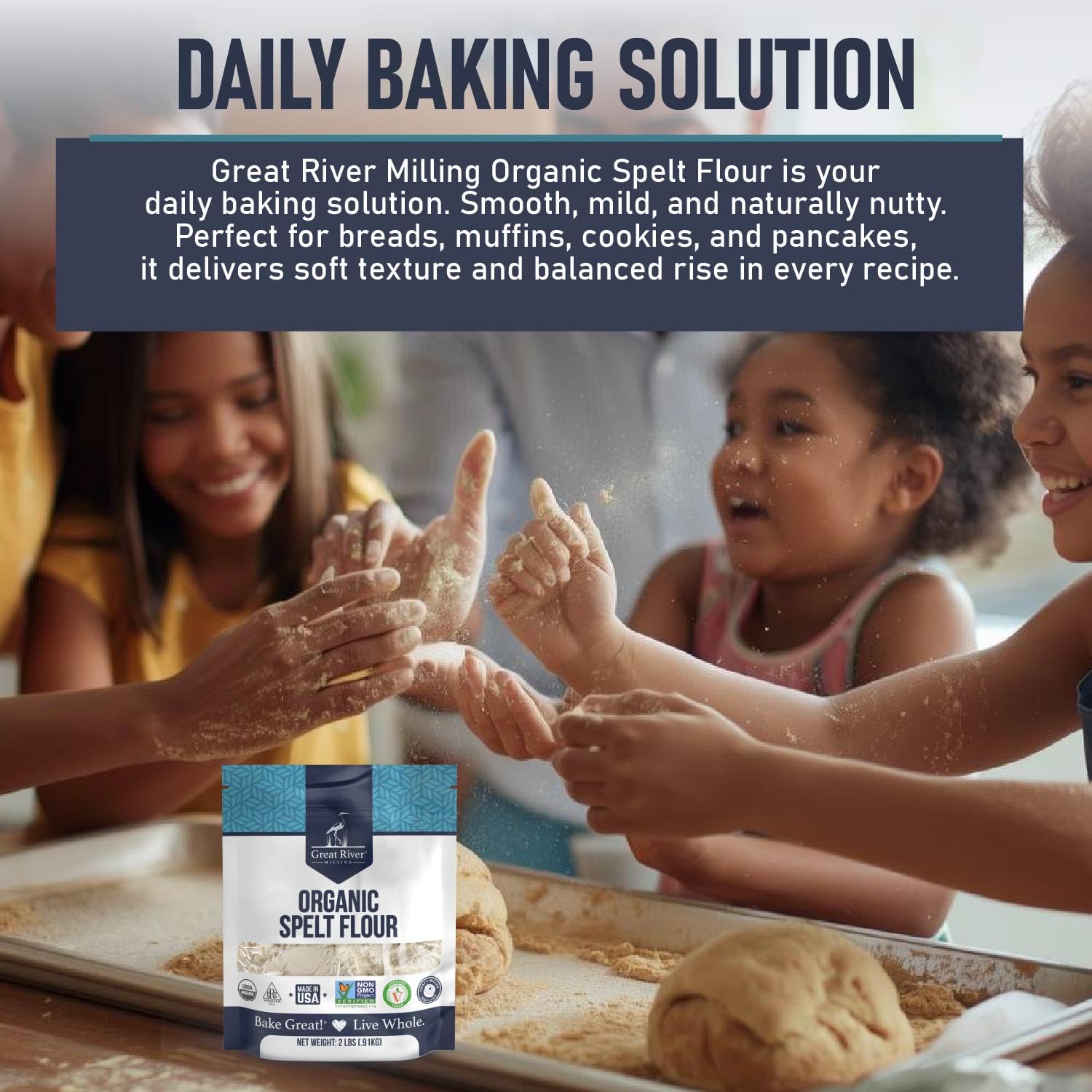 Great River Milling Spelt Flour muffins batter with tender crumb.