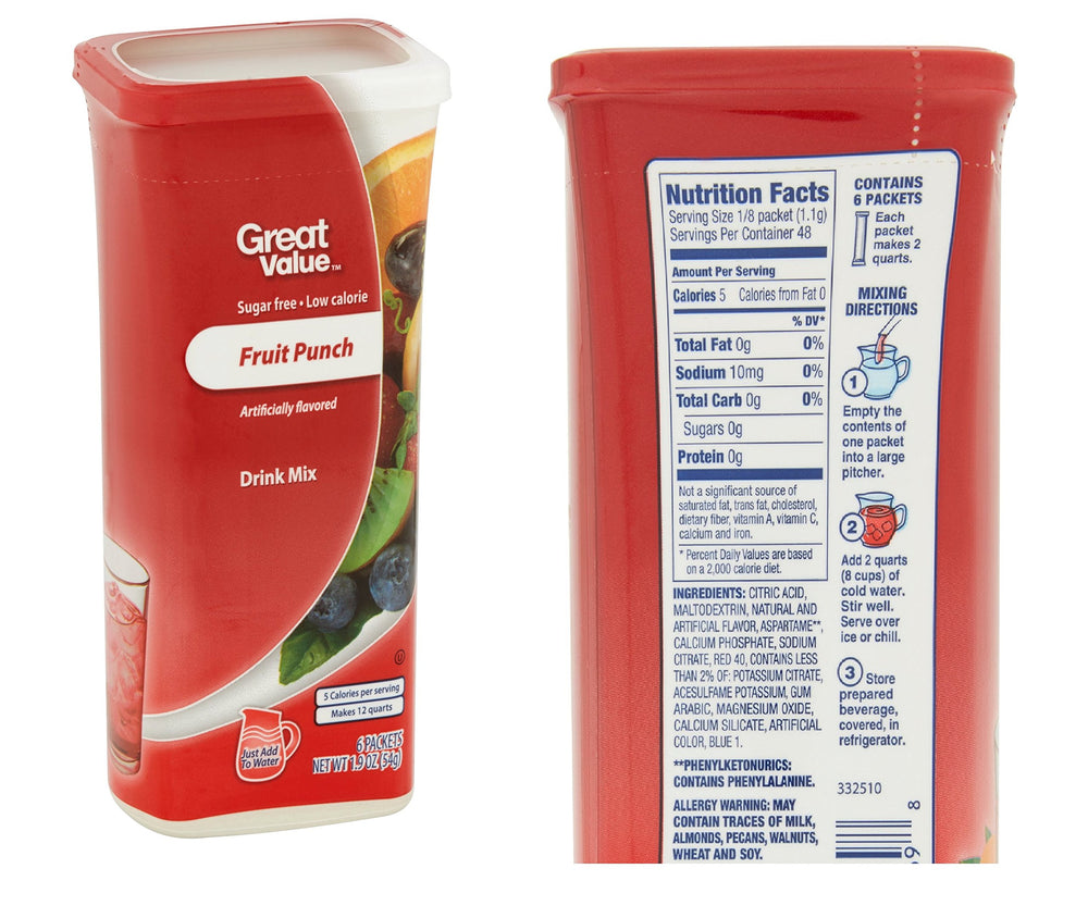 Great Value Drink Mix served over ice, showcasing easy two-quart preparation.
