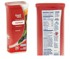 Great Value Drink Mix served over ice, showcasing easy two-quart preparation.