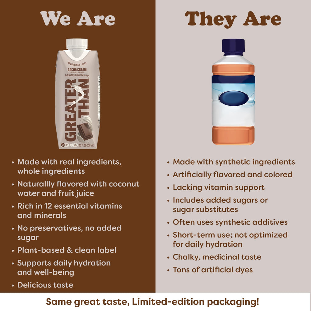 Greater Than 12-pack box highlights value and convenient family hydration.
