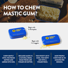 Greco Gum Mastic Droplets tin open reveals natural resin and piney aroma.