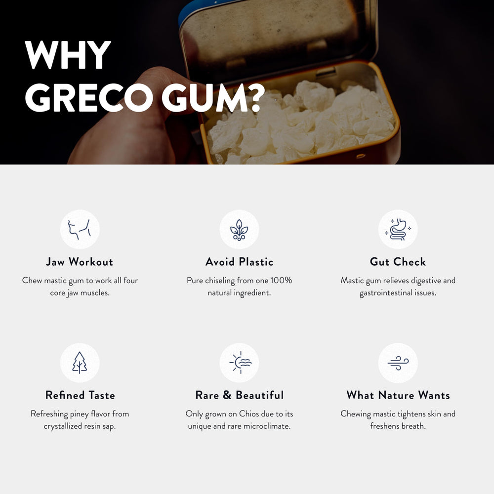 Greco Gum mastic gum nuggets in gym bag ready for routine chewing