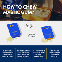 Greco Gum mastic gum nuggets travel tin showing piney flavor on the go