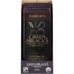 Green & Black's 85% chocolate pack 10 bars, outer box, ideal for gifting or pantry staple.