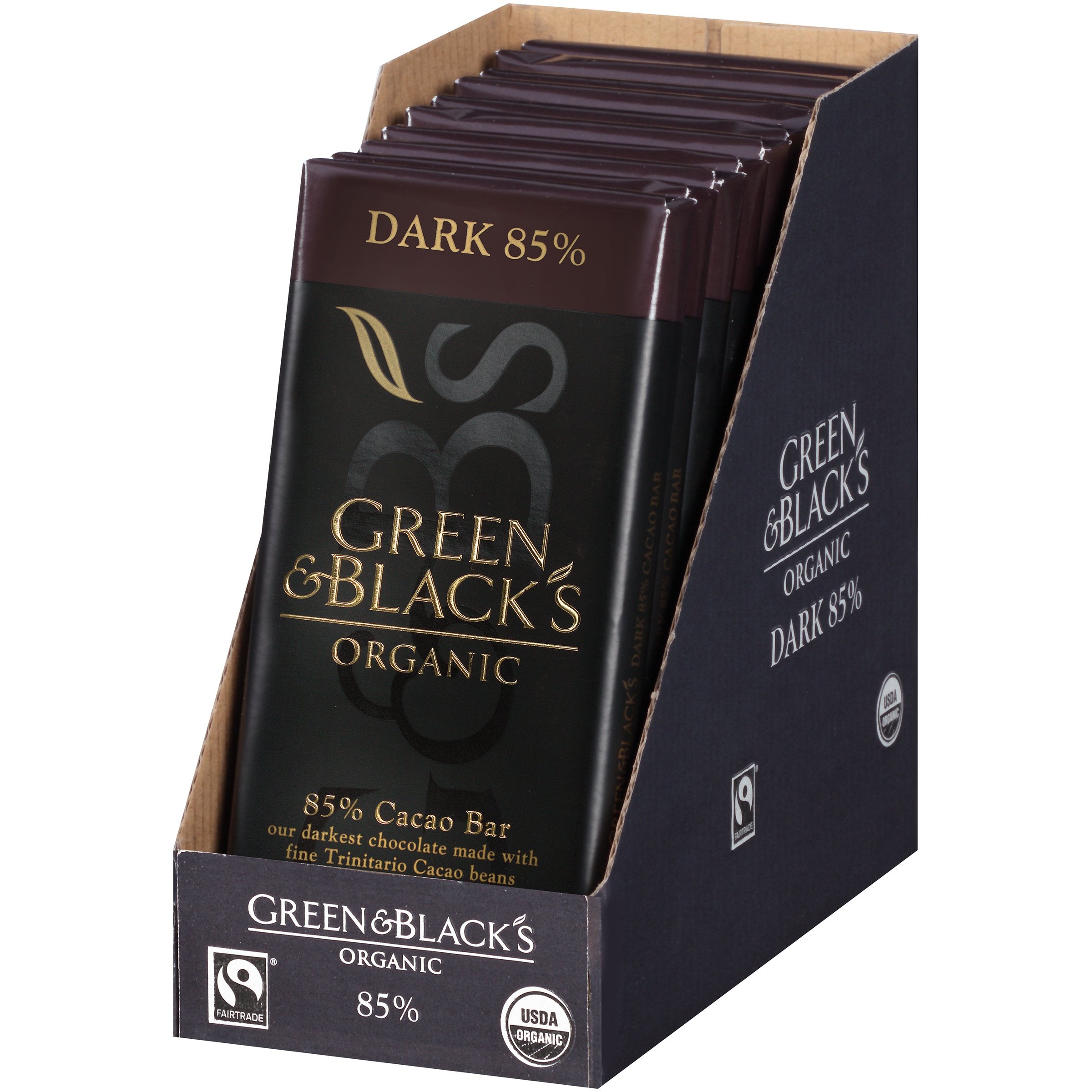 Green & Black's foil-wrapped bars, ready for pantry or on-the-go tasting.