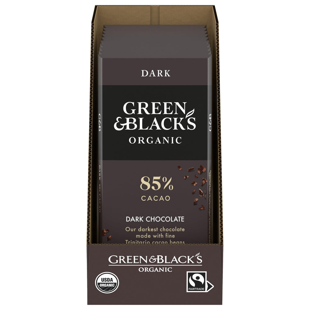 Green & Black's Organic 85% packaging image highlighting premium gifting appeal.