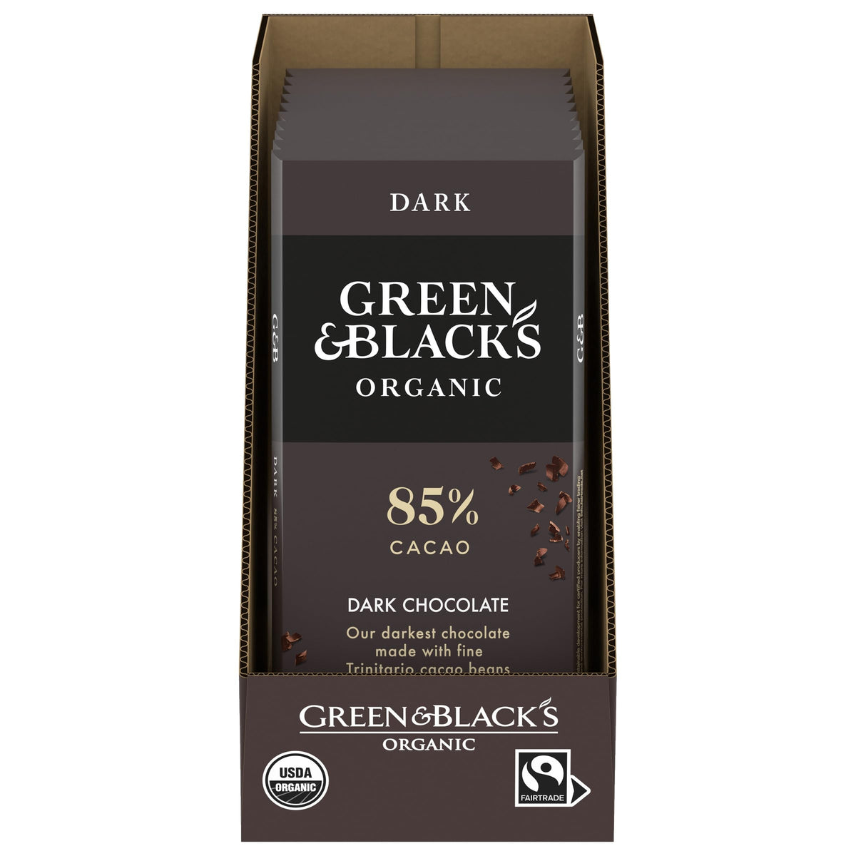 Green & Black's Organic 85% packaging image highlighting premium gifting appeal.