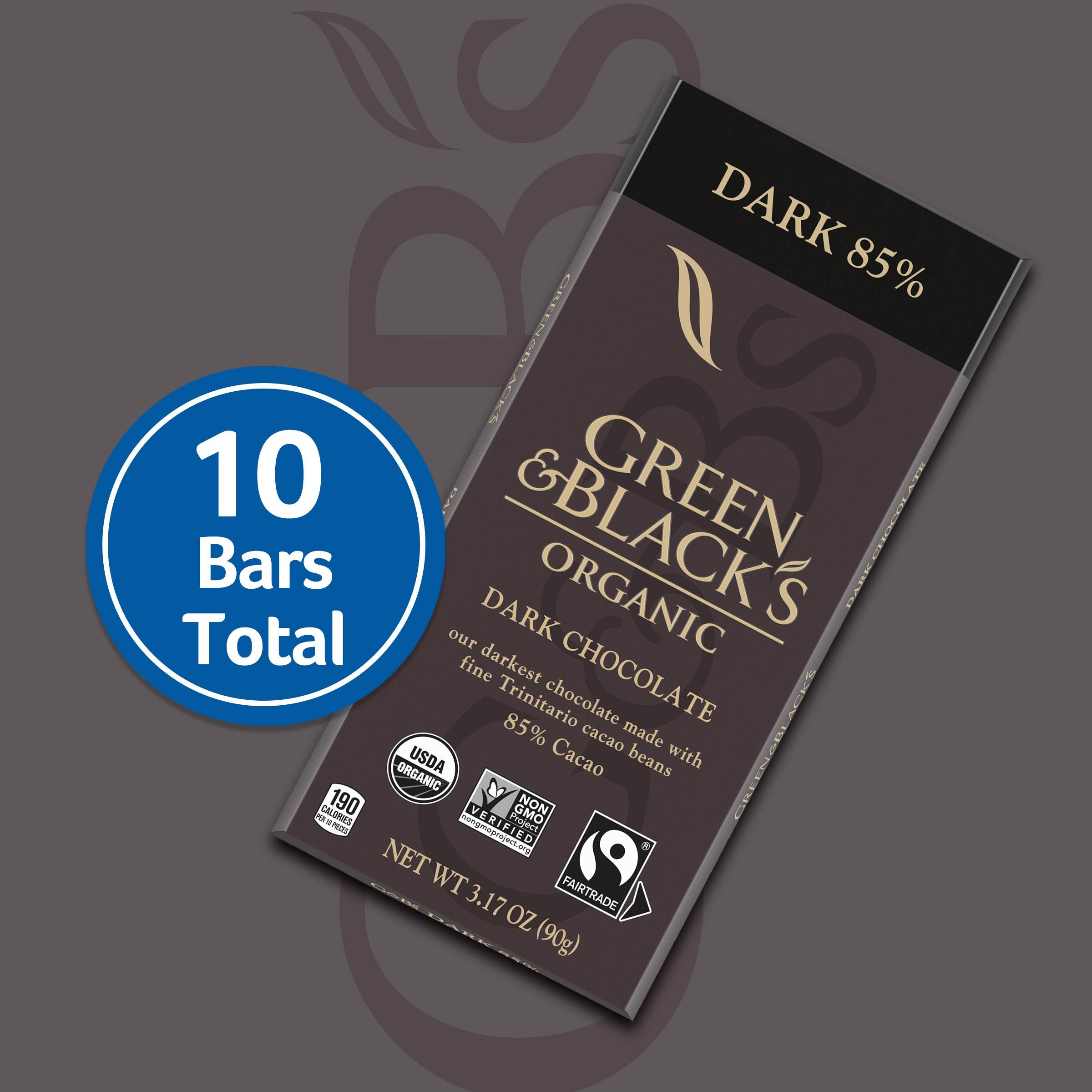 Green & Black's Organic 85% bar cross-section reveals velvety interior and depth.