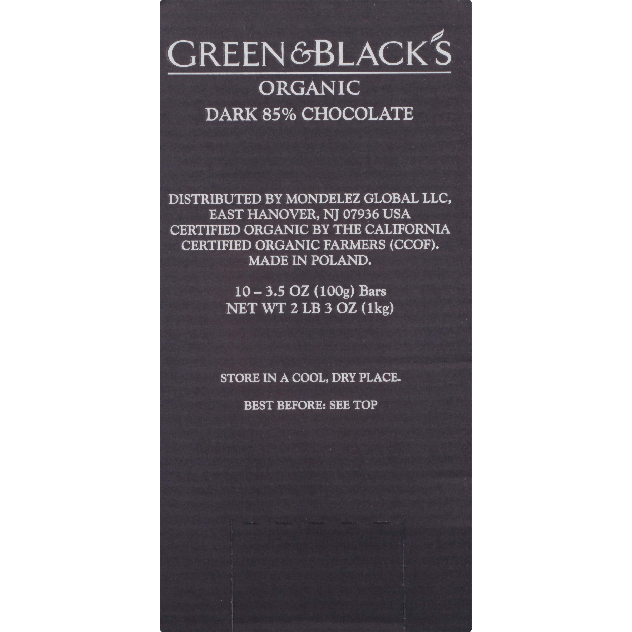Green & Black's 85% cacao bar emphasizing Trinitario bean flavor notes.