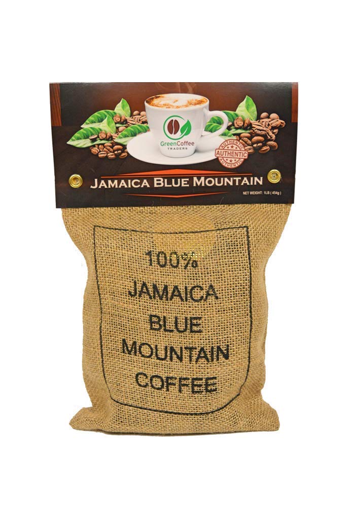 Green Coffee Traders Jamaica Blue Mountain 1lb bag — rich aroma ideal for premium mornings.