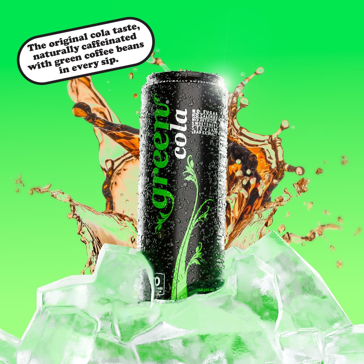 Green Cola bubbles closeup, vibrant fizz and refreshing flavor