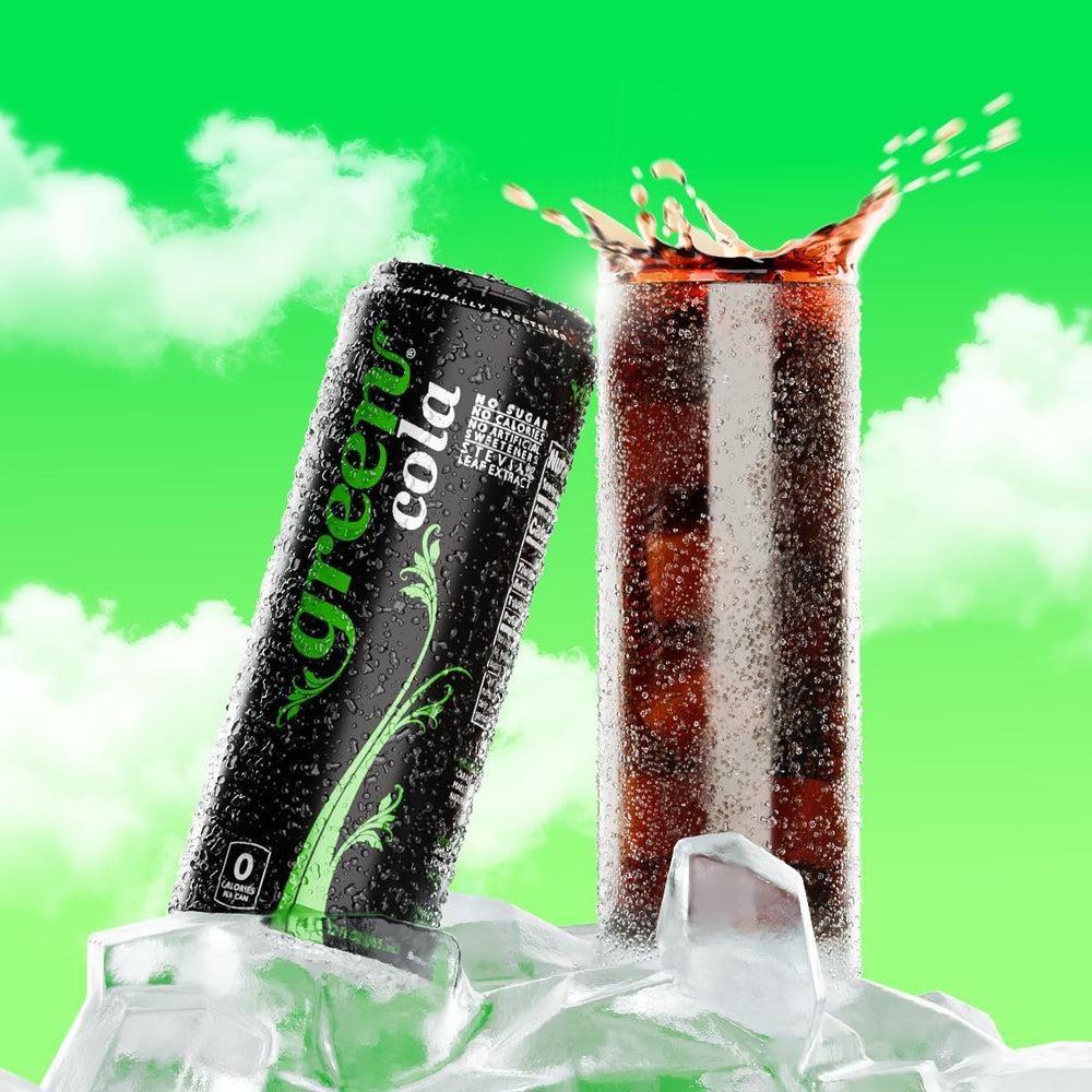 Green Cola 8-pack display, convenient zero-calorie option