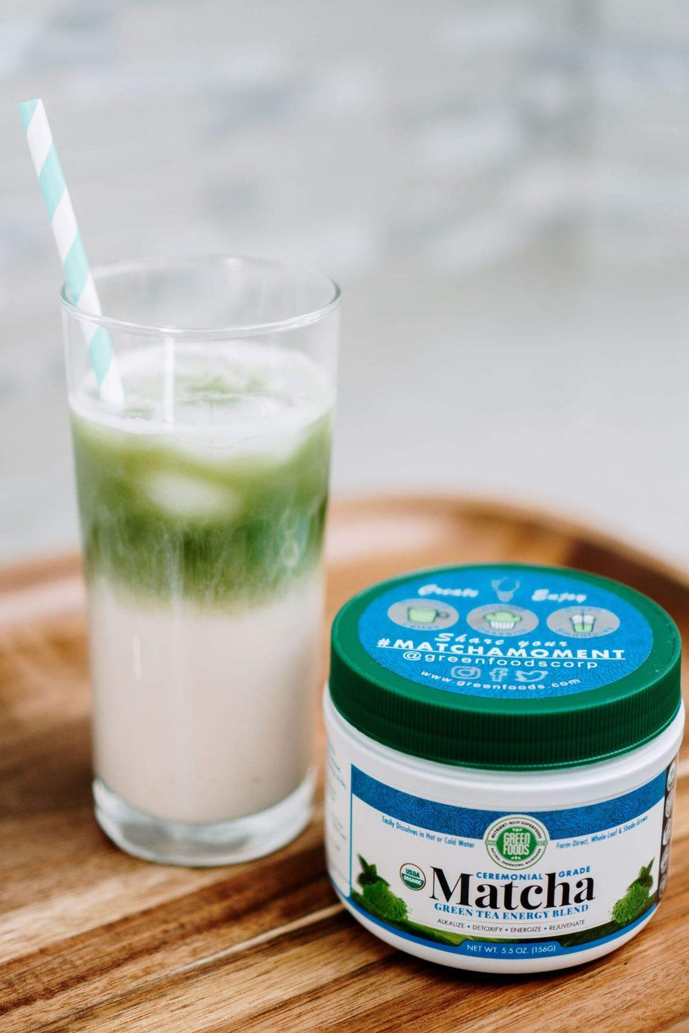 Green Foods latte art cup made with ceremonial matcha