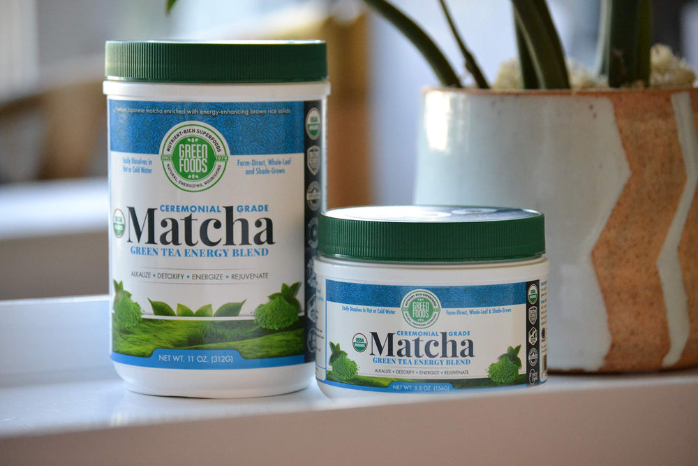Green Foods matcha steaming cup releasing inviting aroma