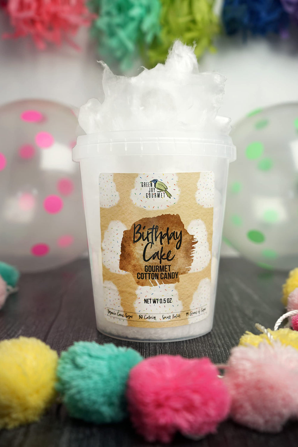 Green Jay Gourmet cotton candy organic cane sugar close-up showcases natural sweetness.
