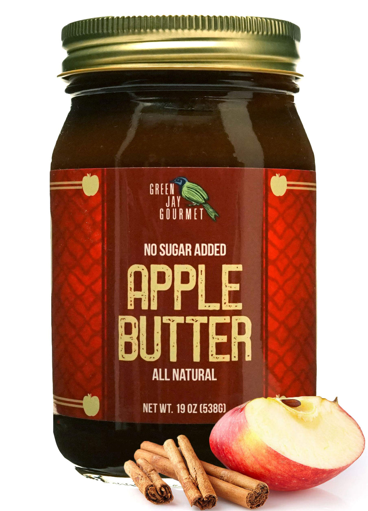 Green Jay Gourmet Apple Butter jar with premium no-added-sugar spread