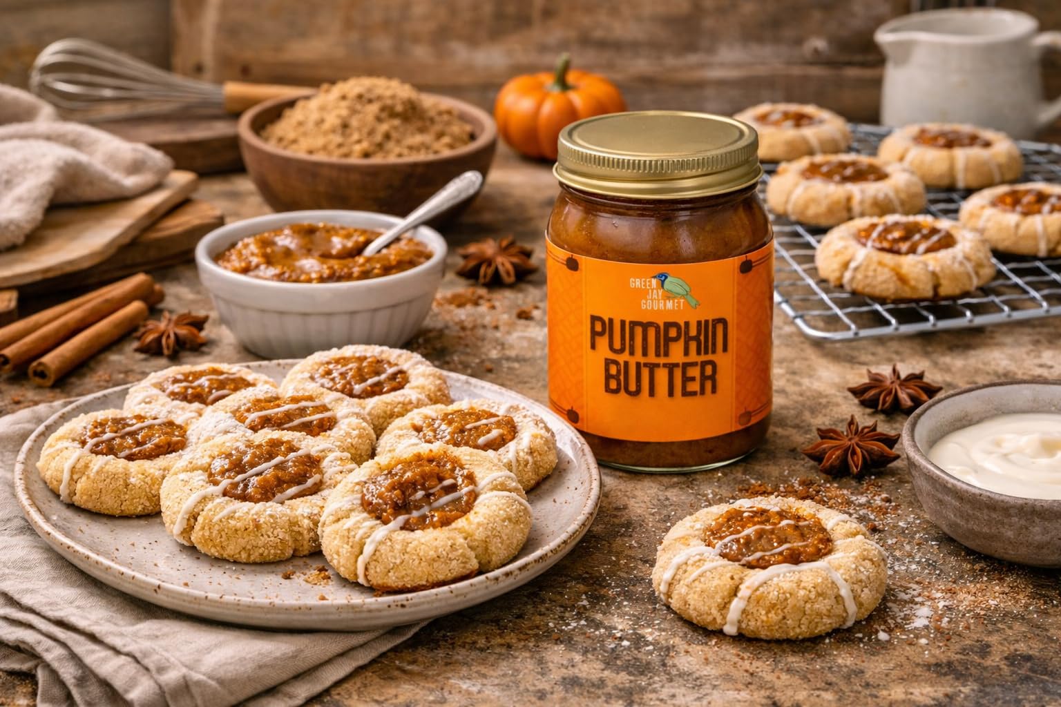 Green Jay Gourmet Pumpkin Butter ingredients in glass bowl showcase small-batch quality