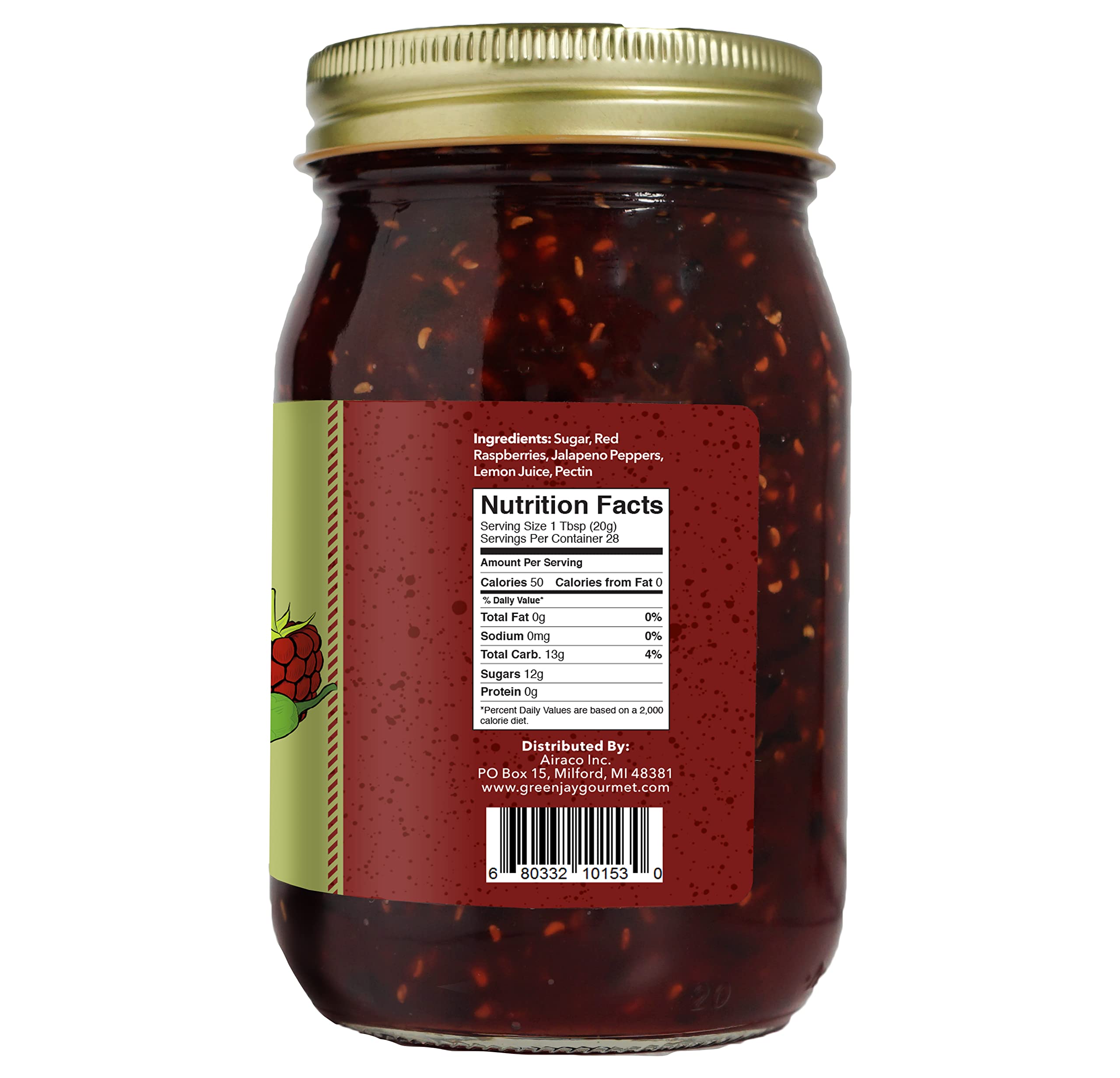 Green Jay Gourmet Raspberry Jalapeno Jam pour shows glossy texture ideal for glaze.
