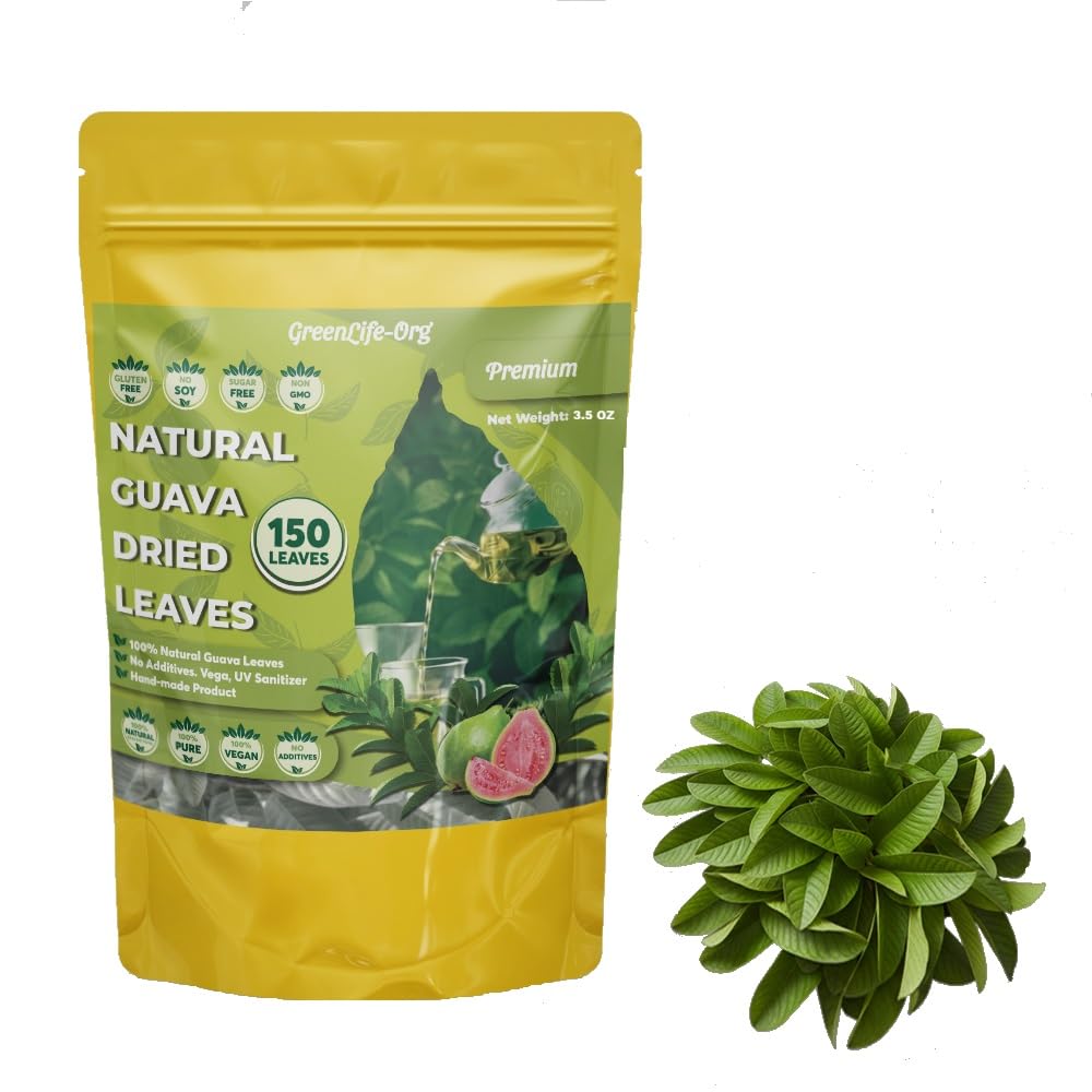 Green Life Org quava leaves packaging highlights resealable freshness.