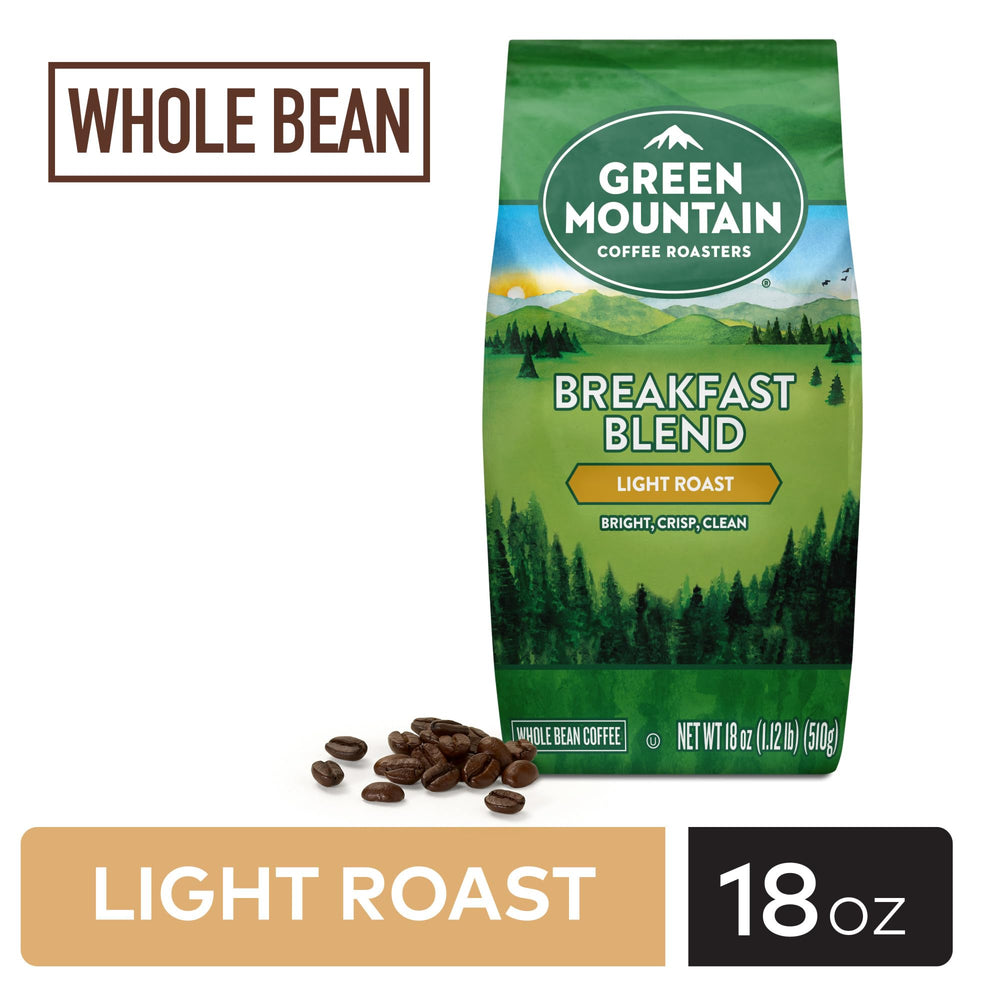 Green Mountain Breakfast Blend beans with a rich aroma.