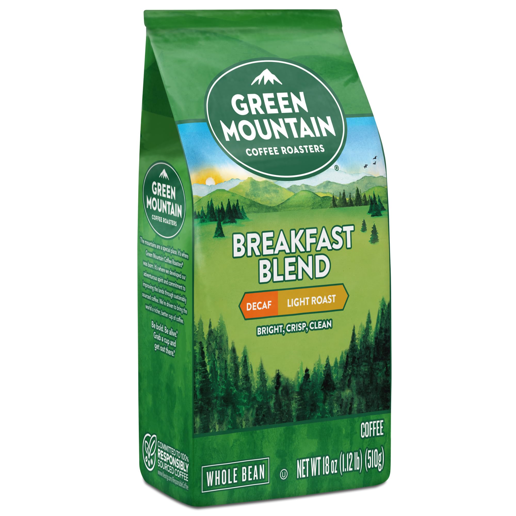 Green Mountain Breakfast Blend Decaf on the brew counter ready for pouring