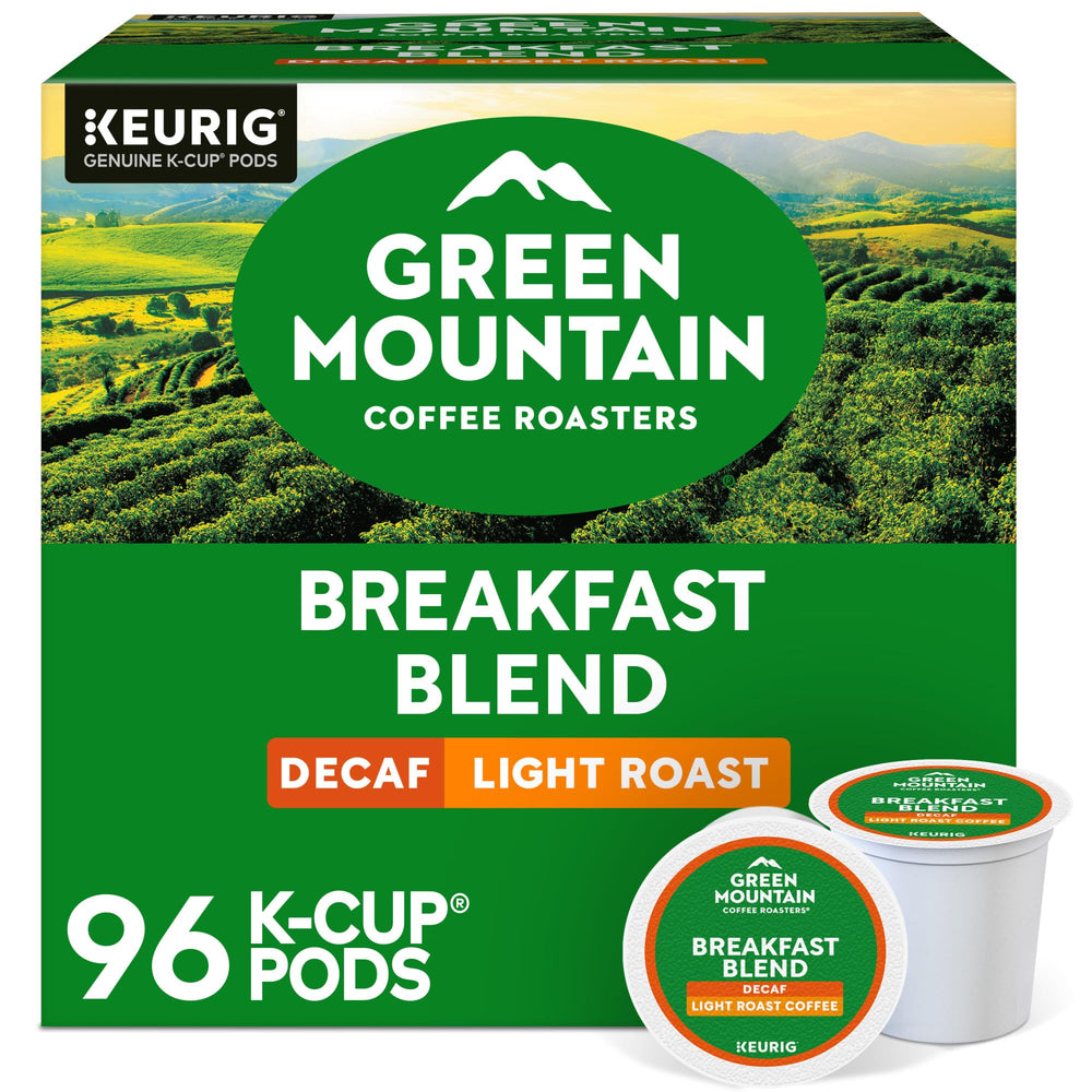 Green Mountain Breakfast Blend Decaf K-Cup pods for a bright, smooth morning cup